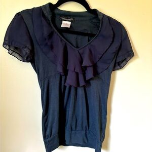 Navy Blue Ruffle Top